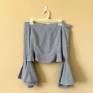 Boohoo Gingham Off Shoulder Ruffle Sleeve Top